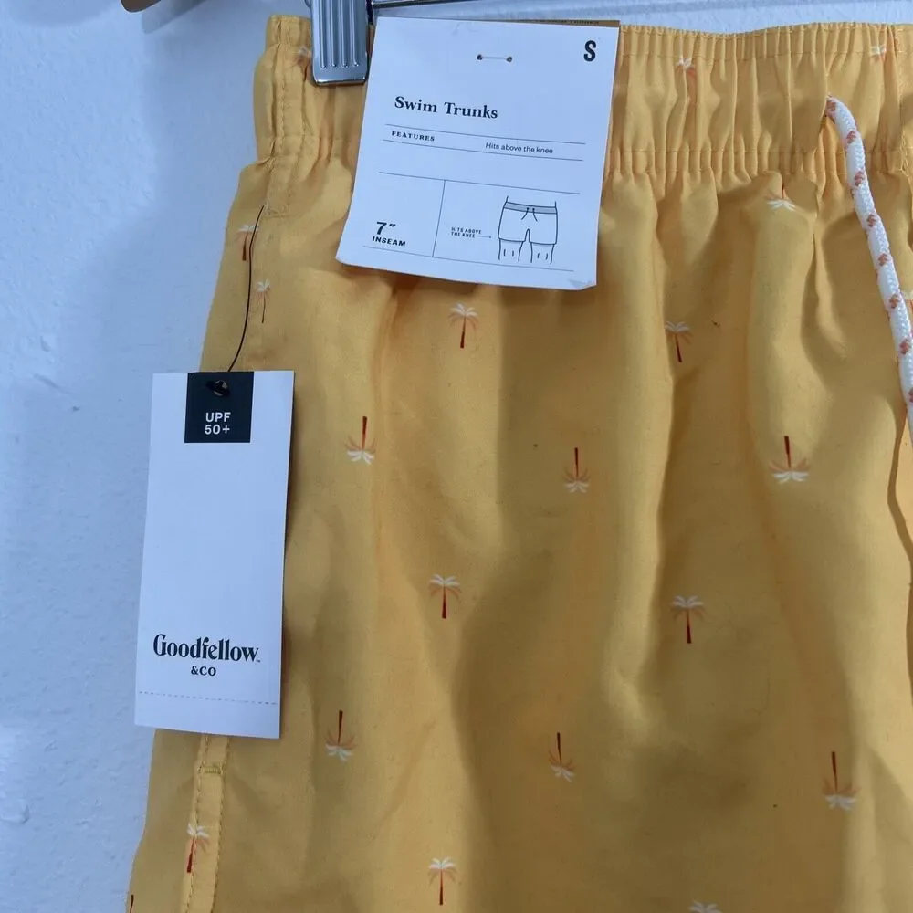 Goodiellow Co Board‎ Shorts Mens Small Yellow Swim Trunks 7 Surf Beach